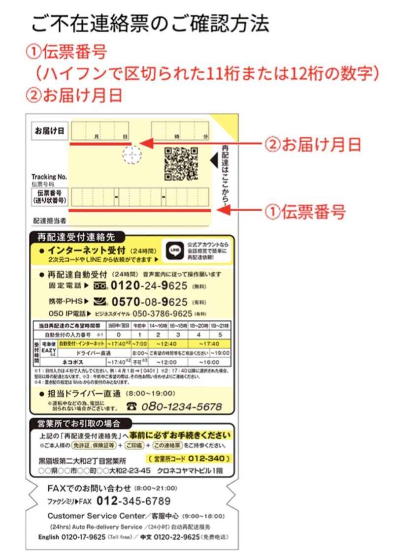 ヤマト運輸　ご不在連絡票の確認方法